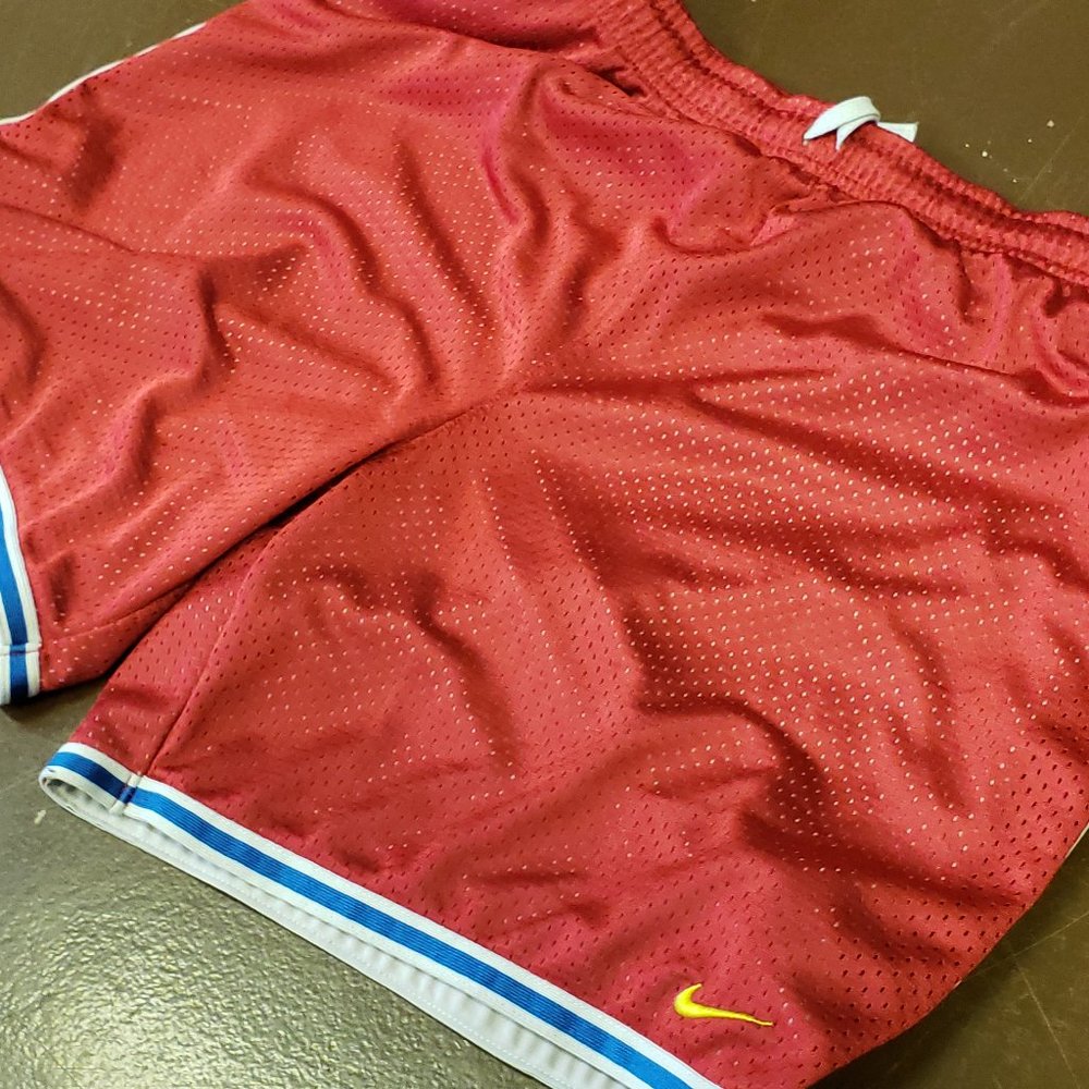 Vintage 90s L Nike Womens Basketball Shorts - Red Mesh w Blue Stripe